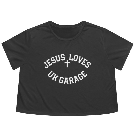 Discover Jesus Loves UK Garage Slogan Flowy Cropped Tees