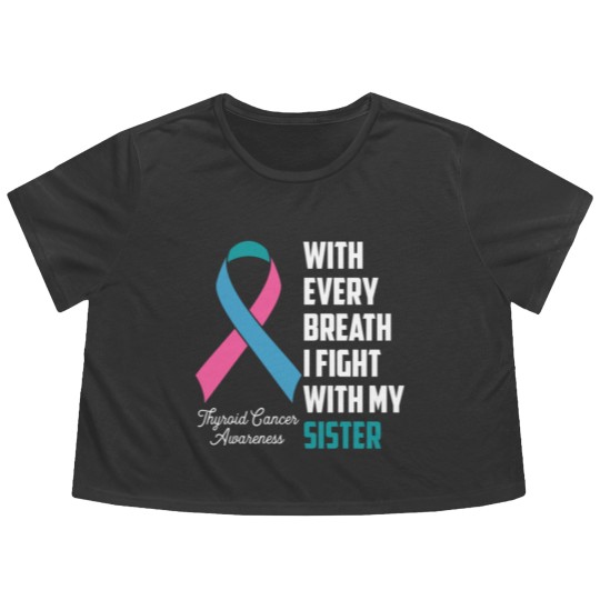 Discover Sister Thyroid Cancer Awareness Blue Pink Teal Rib Flowy Cropped Tees