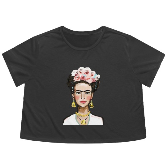 Discover Frida Kahlo Gold Earrings Museum Art Flowy Cropped Tees
