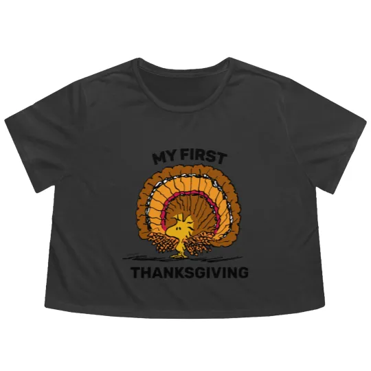 Discover Peanuts | Woodstock Turkey -My 1st Thanksgiving Flowy Cropped Tees