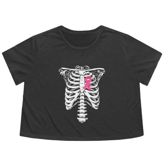 Discover Breast Cancer Awareness Skeleton Wear Pink Ribbonb Flowy Cropped Tees