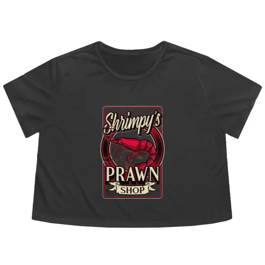 Discover Shrimpy's Prawn Shop Logo. Pawn Shop Prawn Pun Flowy Cropped Tees