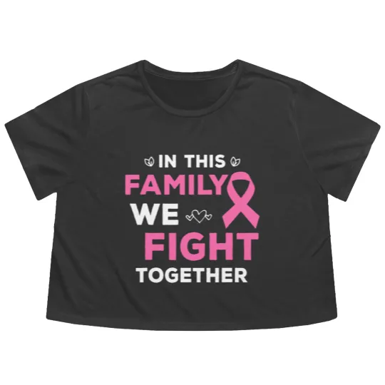 Discover In This Family We Fight Together Pink Ribbon Breast Cancer Flowy Cropped Tees