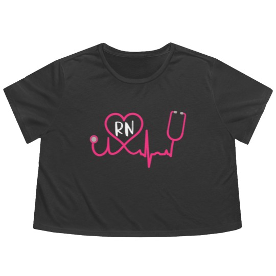 Discover Registered Nurse RN EKG Stethoscope Heart Heartbeat Flowy Cropped Tees