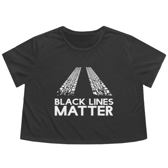 Discover Black Lines Matter! Drift Car Guys Funny Racing Flowy Cropped Tees