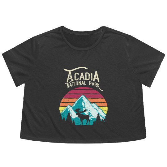 Discover Vintage Acadia National Park Maine Mountains Moose Flowy Cropped Tees