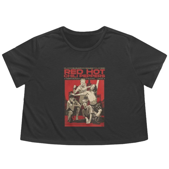 Discover Vintage Retro Red Hot Chili Peppers Concert Graphic Flowy Cropped Tees, Red Hot Chili Peppers Flowy Cropped Tees