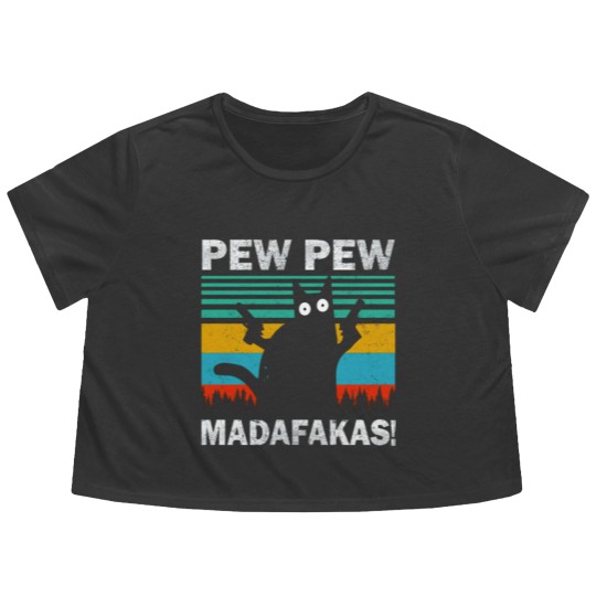Discover CAT PEW PEW MADAFAKAS VINTAGE Flowy Cropped Tees Flowy Cropped Tees
