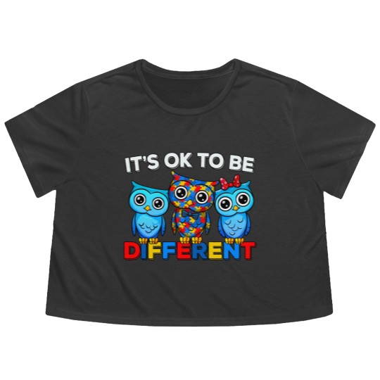 Discover Autism Awareness Cute Owl Animal It's Ok To Be Different Flowy Cropped Tees