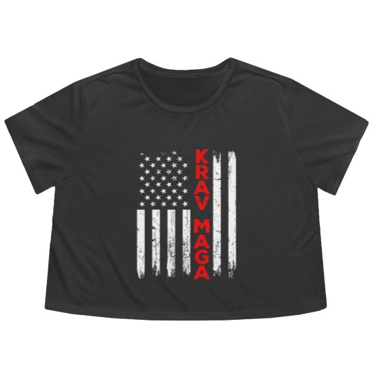Discover Krav Maga Self Defense USA American Flag Fighter Flowy Cropped Tees