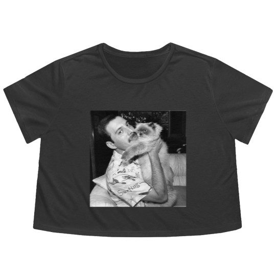 Discover Freddie Mercury and his cat photo Flowy Cropped Tees, Freddie Mercury Flowy Cropped Tees