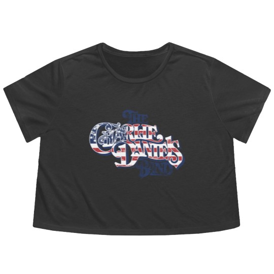 Discover Charlie Daniels Band Men's Flowy Cropped Tees | American Flag Star Spangled Logo Gray Graphic Flowy Cropped Tees