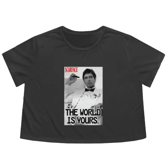 Discover Scarface The World Is Yours Flowy Cropped Tees, Al Pacino Flowy Cropped Tees