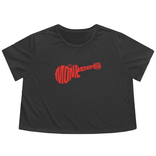 Discover The Monkees Classic Red Guitar Logo White Flowy Cropped Tees