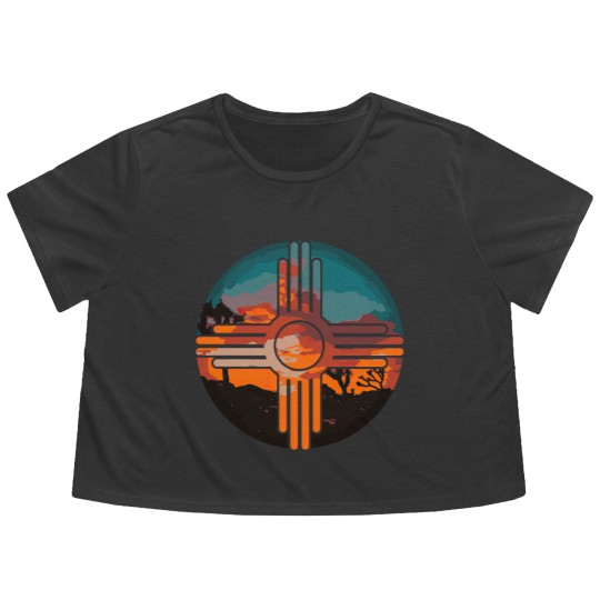 Discover New Mexico Zia Symbol And Landscape Art Flowy Cropped Tees Flowy Cropped Tees