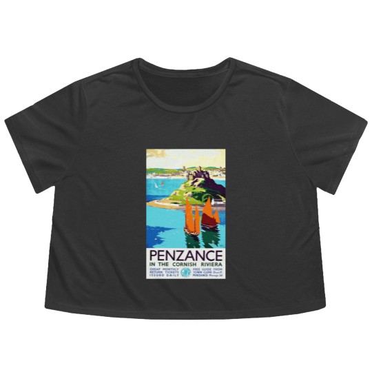 Discover Penzance in the Cornish Riviera - Vintage British Travel Poster Art - Travel - Flowy Cropped Tees