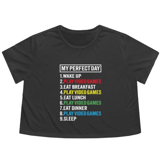 Discover My Perfect Day Video Games Funny Gamer Gift Boys M Flowy Cropped Tees