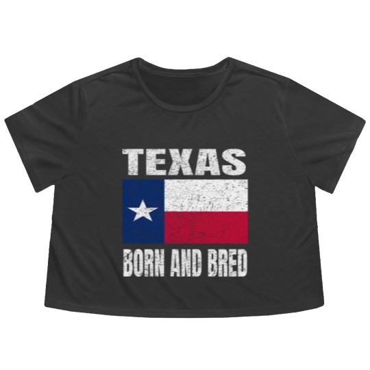 Discover Texas Born And Bred - Vintage Texas State Flag Flowy Cropped Tees