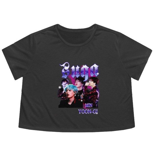 Discover Retro Suga BTS Unisex Black Flowy Cropped Tees