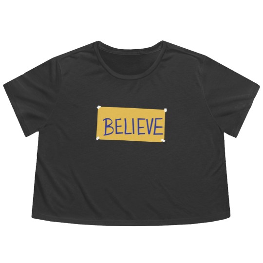 Discover Believe Flowy Cropped Tees, Motivational Sport Flowy Cropped Tees, Ted Lasso Believe Sign Flowy Cropped Tees