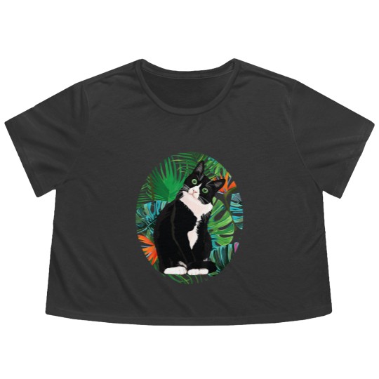 Discover Tuxedo Cat Tropical Gift Animal Lovers Flowy Cropped Tees