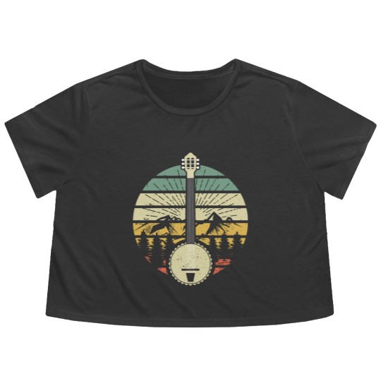 Discover Retro Banjo Mountains And Sun 80's Graphic Gift Flowy Cropped Tees