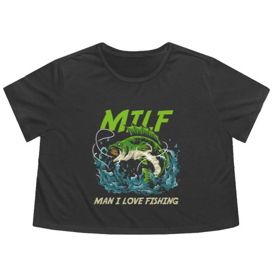Discover Fishing Man I Love Fishing Attractive Woman MILFS Fisher Flowy Cropped Tees