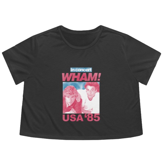 Discover Wham in Concert George Michael and Andrew Ridgeley USA '85 Adult Flowy Cropped Tees 80s Graphic Flowy Cropped Tees