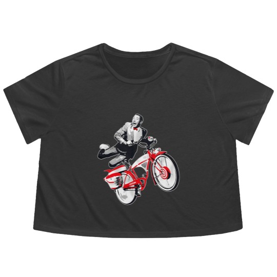 Discover Pee Wee Herman's Big Adventure Bike Flowy Cropped Tees, Pee-Wee Herman Bike Flowy Cropped Tees, Rip Paul Reubens Flowy Cropped Tees
