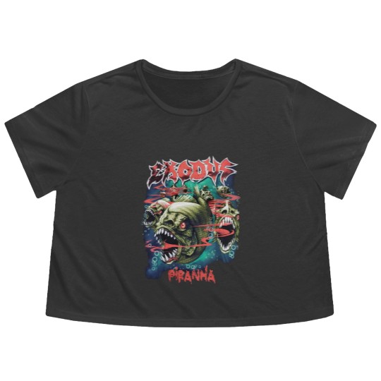 Discover Piranha Exodus Music Band Vintage 90s Flowy Cropped Tees