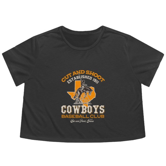 Discover Cow Cut and Shoot Texas Cowboys Retro Minor League Baseball Team Mooey Heifer Flowy Cropped Tees
