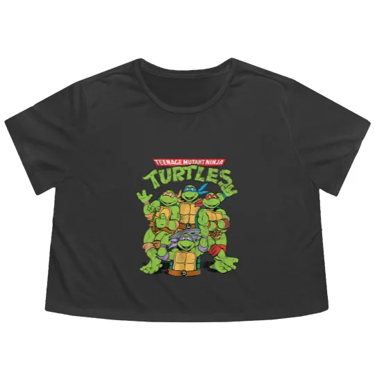 Discover Retro Teenage Mutant Ninja Turtles Flowy Cropped Tees, Funny Turtle Flowy Cropped Tees