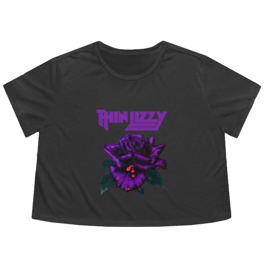 Discover Thin Lizzy Purple Rose Pop Rock Band Black Flowy Cropped Tees