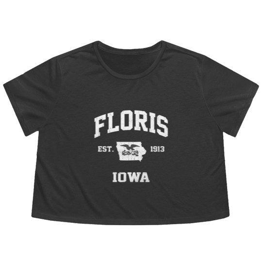 Discover Floris Iowa IA Vintage State Athletic Style Flowy Cropped Tees