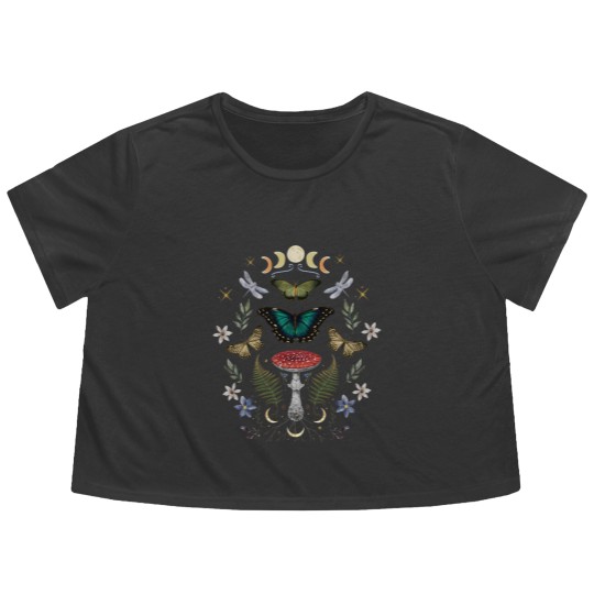 Discover Mystical Forest Floral Celestial Butterfly Flowy Cropped Tees for Wizard and Green Witch, Fairy Grunge Mystical Flowy Cropped Tees