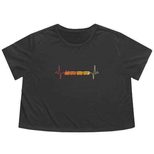 Discover train locomotive heartbeat retro Flowy Cropped Tees