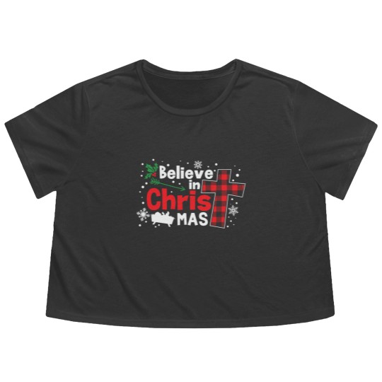 Discover Believe In Christmas Jesus Christ - Believe In Christmas - Flowy Cropped Tees