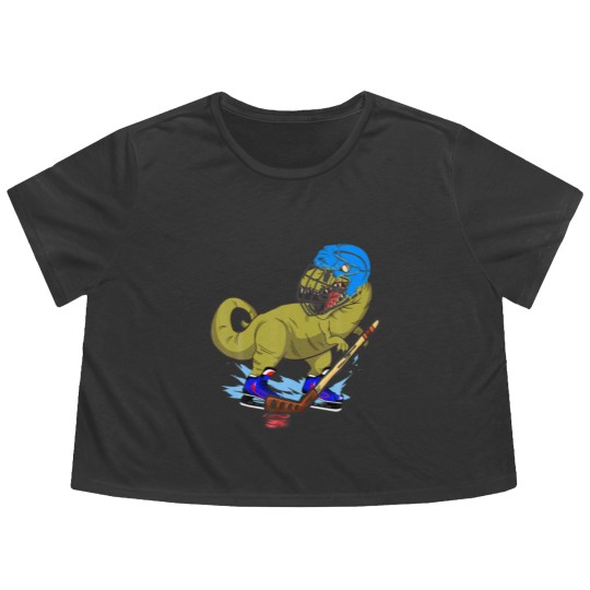 Discover Ice Hockey Dino Hockey Dinosaur Play Ice Hockey Re Flowy Cropped Tees