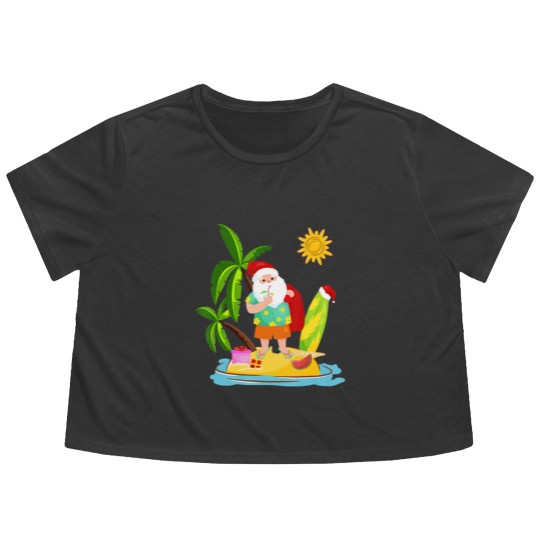 Discover Santa Surfing Christmas in July Summer Surf Gift Flowy Cropped Tees