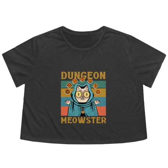 Discover Dungeon Meowster Funny Nerdy-Gamer Cat-D20 Dice RPG Dungeons and Dragons Flowy Cropped Tees
