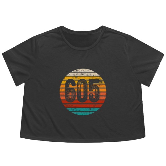 Discover Distressed Vintage Sunset 605 Area Code Flowy Cropped Tees