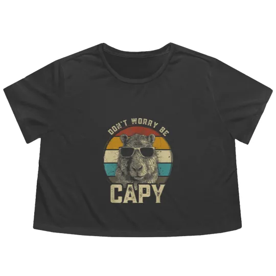 Discover Capybara Dont Be Worry Be Capy funny animal Capybara Lover Flowy Cropped Tees