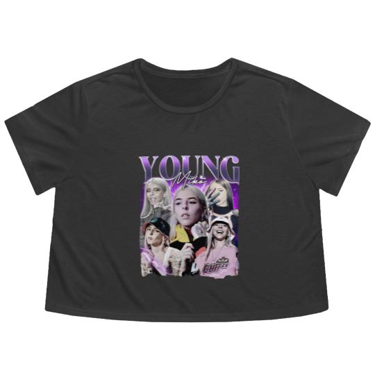 Discover Young Miko Rap Flowy Cropped Tees, Baby Miko Trap Kitty Vintage 90s Style Flowy Cropped Tees