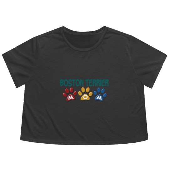 Discover BOSTON TERRIER MOM Paw Print 1 Flowy Cropped Tees
