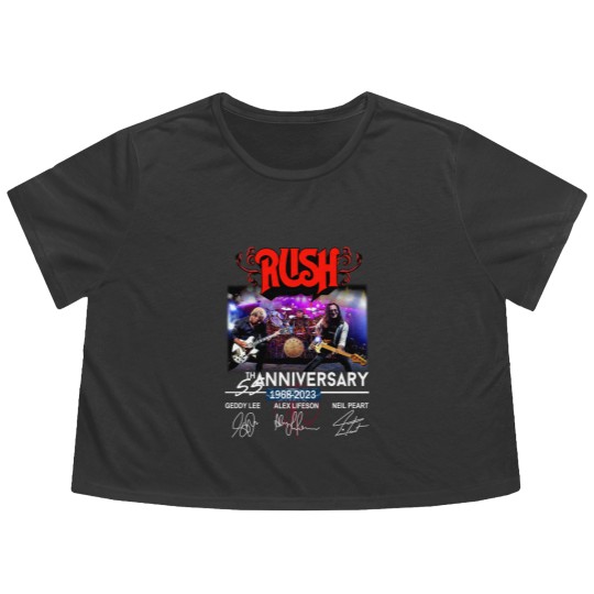 Discover New 55 Years RUSH Band 1968-2023 Signatures Flowy Cropped Tees