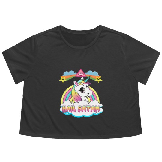 Discover Hail Satan Unicorn Rainbow Painting Drawing Design Flowy Cropped Tees