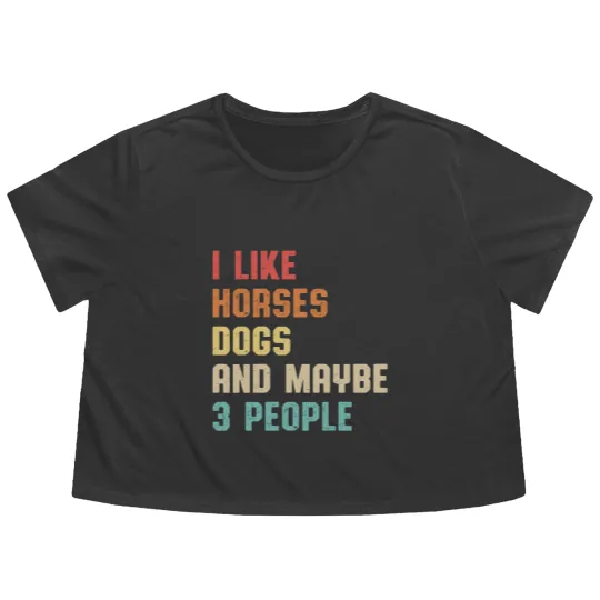 Discover I Like Horses Dogs And Maybe 3 People Flowy Cropped Tees, Women Horse Lover Flowy Cropped Tees, Horse mom Flowy Cropped Tees