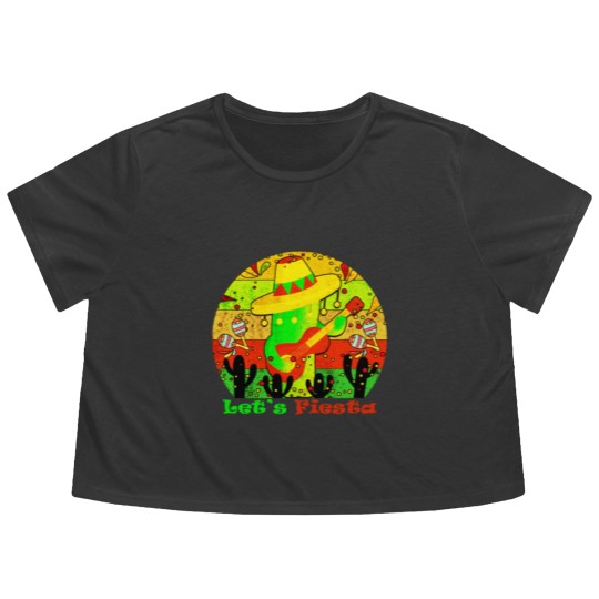 Discover Lets Fiesta Cinco De Mayo Mexican Guitar Cactus Flowy Cropped Tees