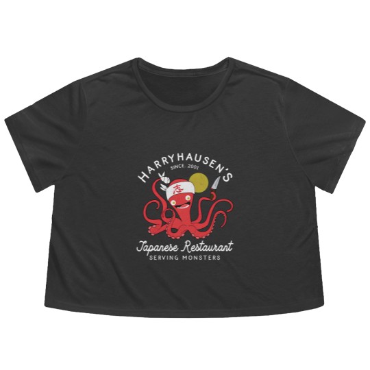 Discover Retro Octopus Chef Harryhausen's Japanese Restaurant Flowy Cropped Tees