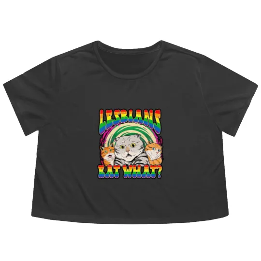Discover Lesbians Eat What Cat National Coming Out Day LGBQ Pride Flowy Cropped Tees